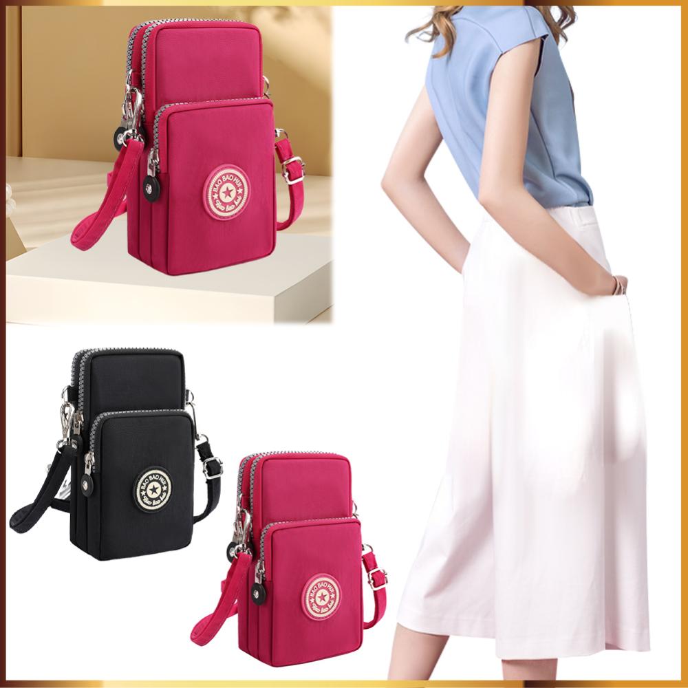 Wristlet Wallet Zipper - Nylon Small Crossbody Bag with Adjustable
