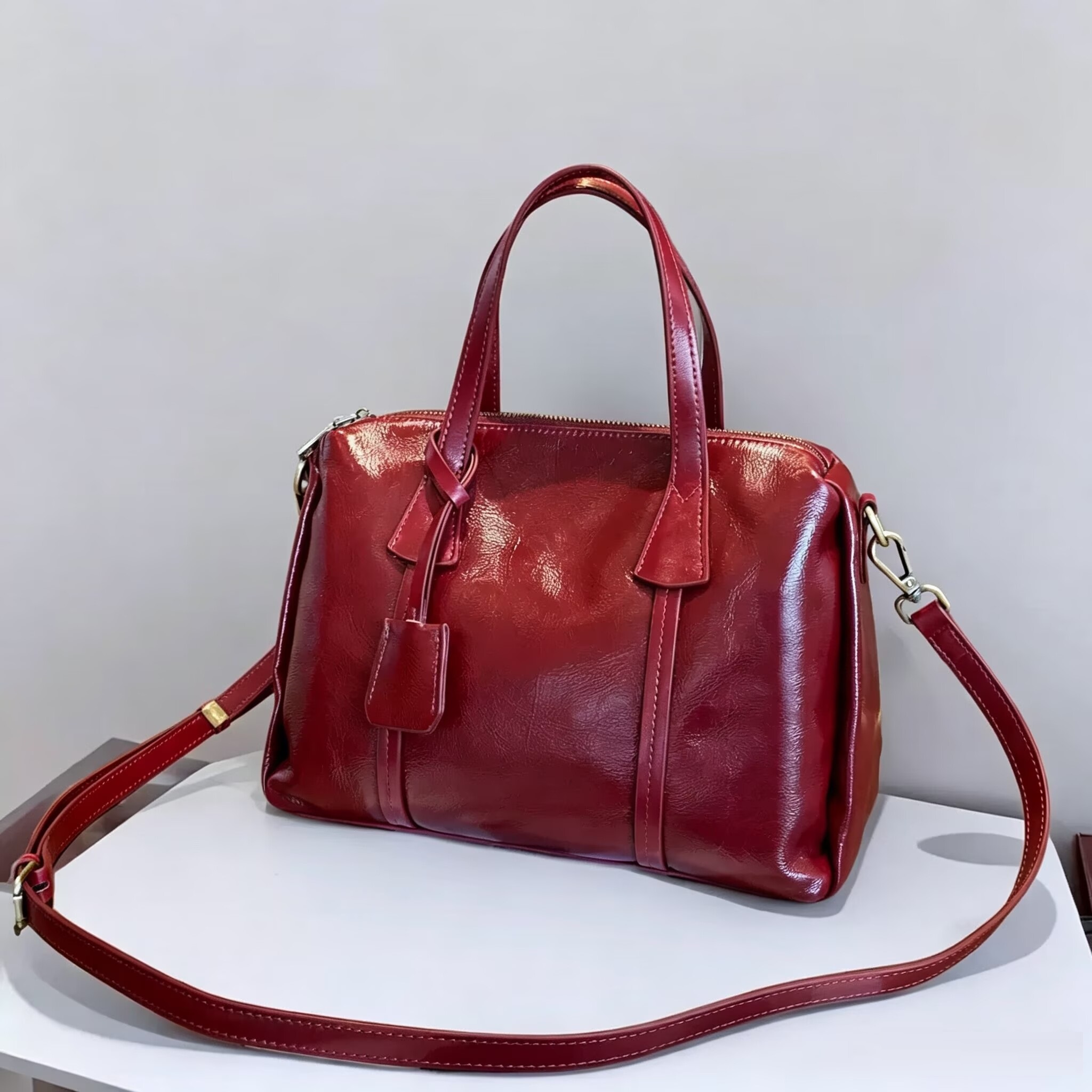 Vintage Real Leather Handbag F - Luxury Y2K Bags incelemesi ve fiyatı