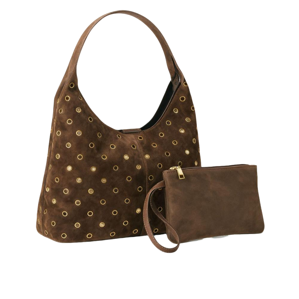 Suede Metal Studded Tote Bag w - Wristlet Wallet Zipper incelemesi ve fiyatı