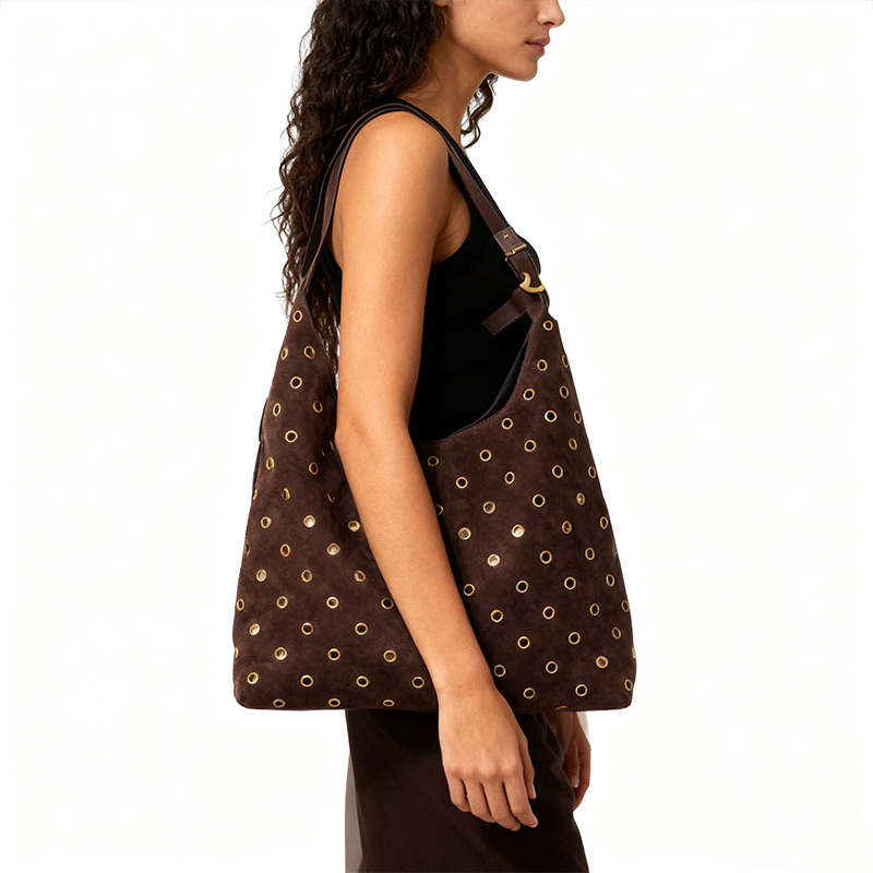 Suede Metal Studded Tote Bag w - Wristlet Wallet Zipper incelemesi ve fiyatı