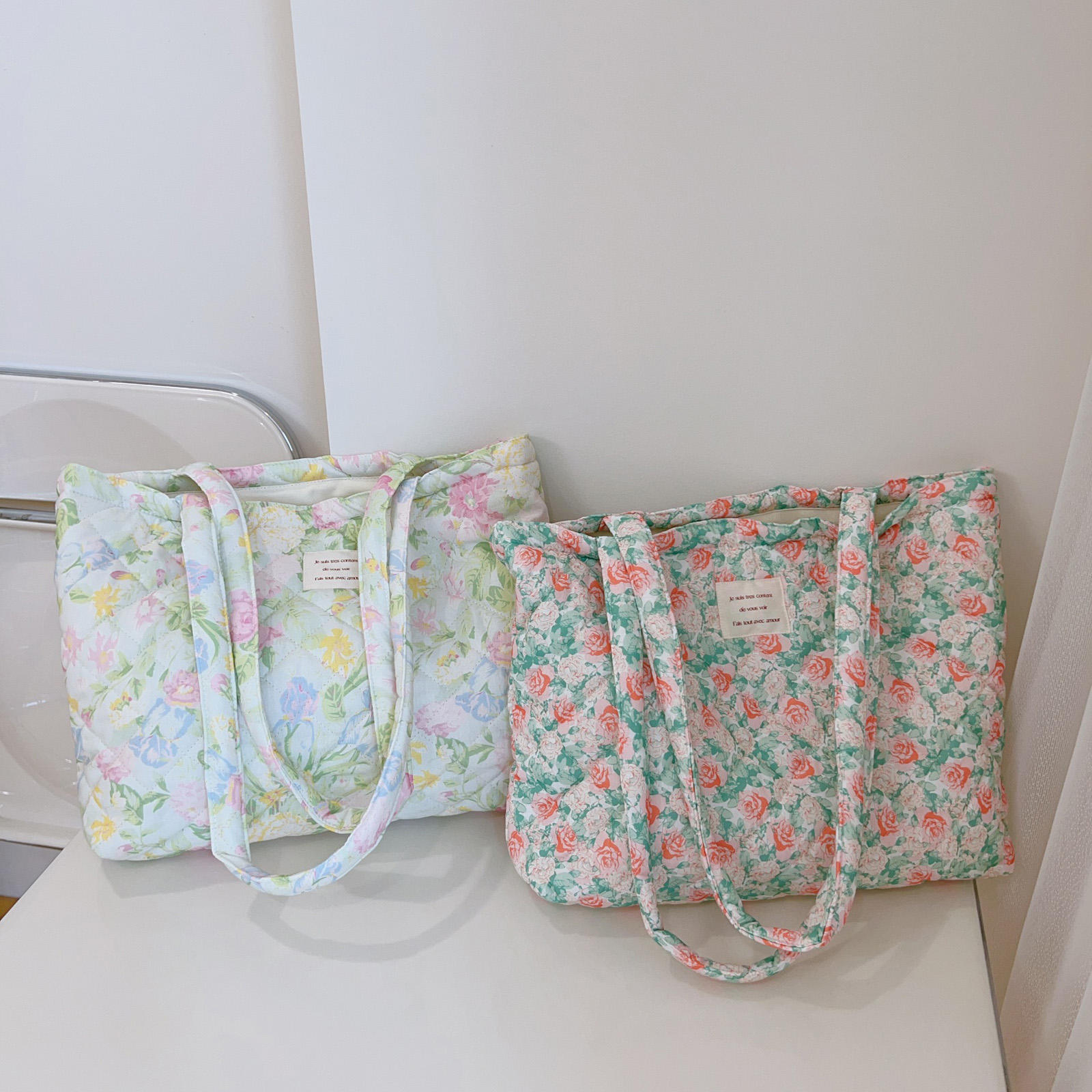 French Floral Quilted Tote Bag - Shoulder Bag Slouchy incelemesi ve fiyatı