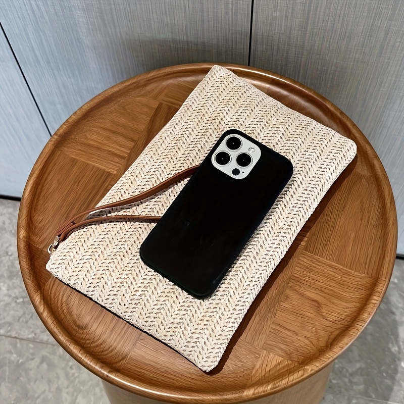 Natural Straw Woven Clutch Bag - Wristlet Wallet Zipper incelemesi ve fiyatı