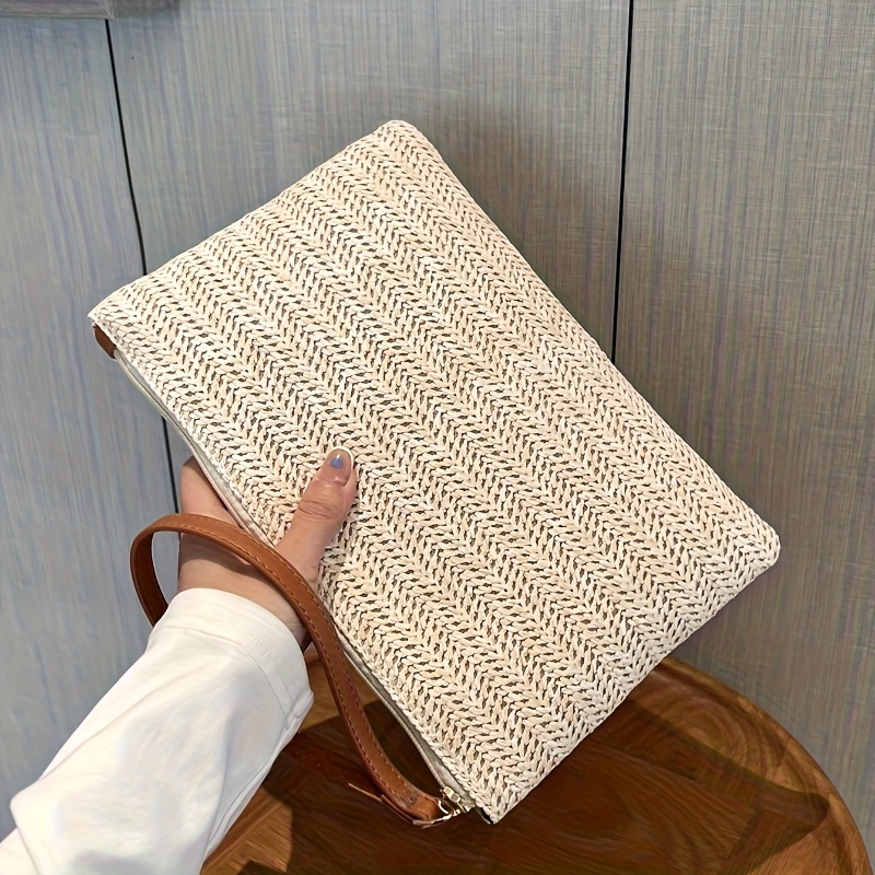 Natural Straw Woven Clutch Bag - Wristlet Wallet Zipper incelemesi ve fiyatı