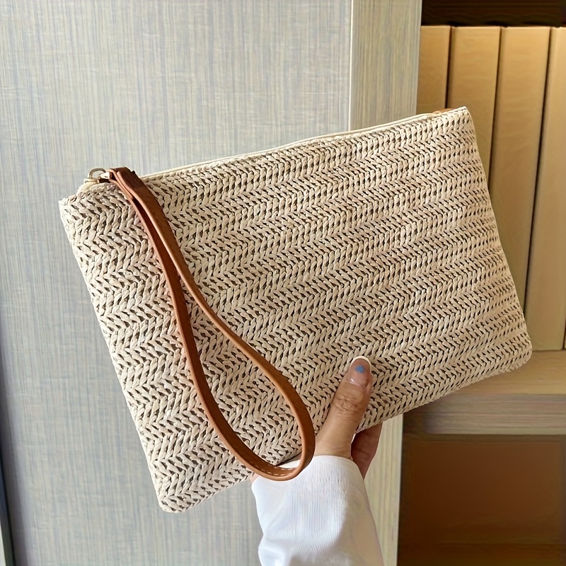 Natural Straw Woven Clutch Bag - Wristlet Wallet Zipper incelemesi ve fiyatı