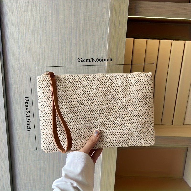 Natural Straw Woven Clutch Bag - Wristlet Wallet Zipper incelemesi ve fiyatı